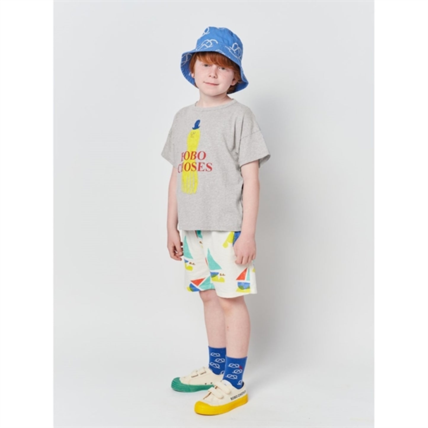 Bobo Choses Light Heather Grey Yellow Squid T-Shirt