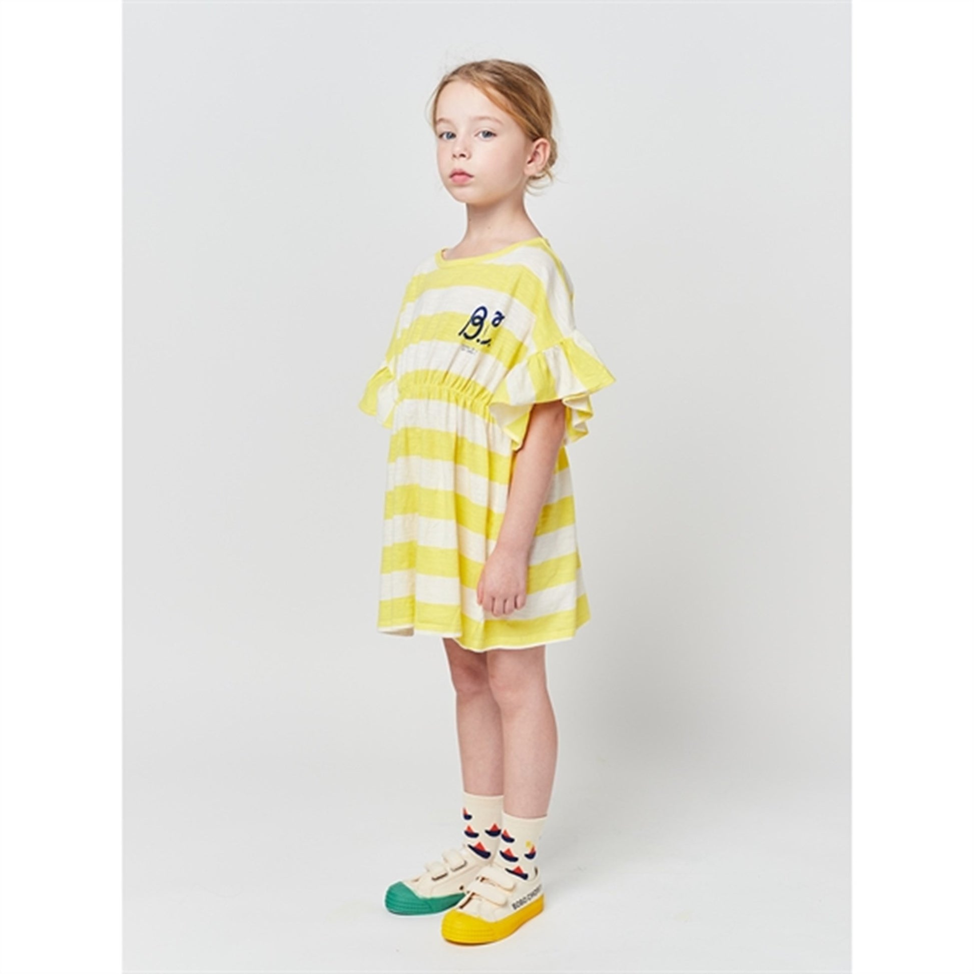 Bobo Choses Yellow Stripes Ruffle Dress