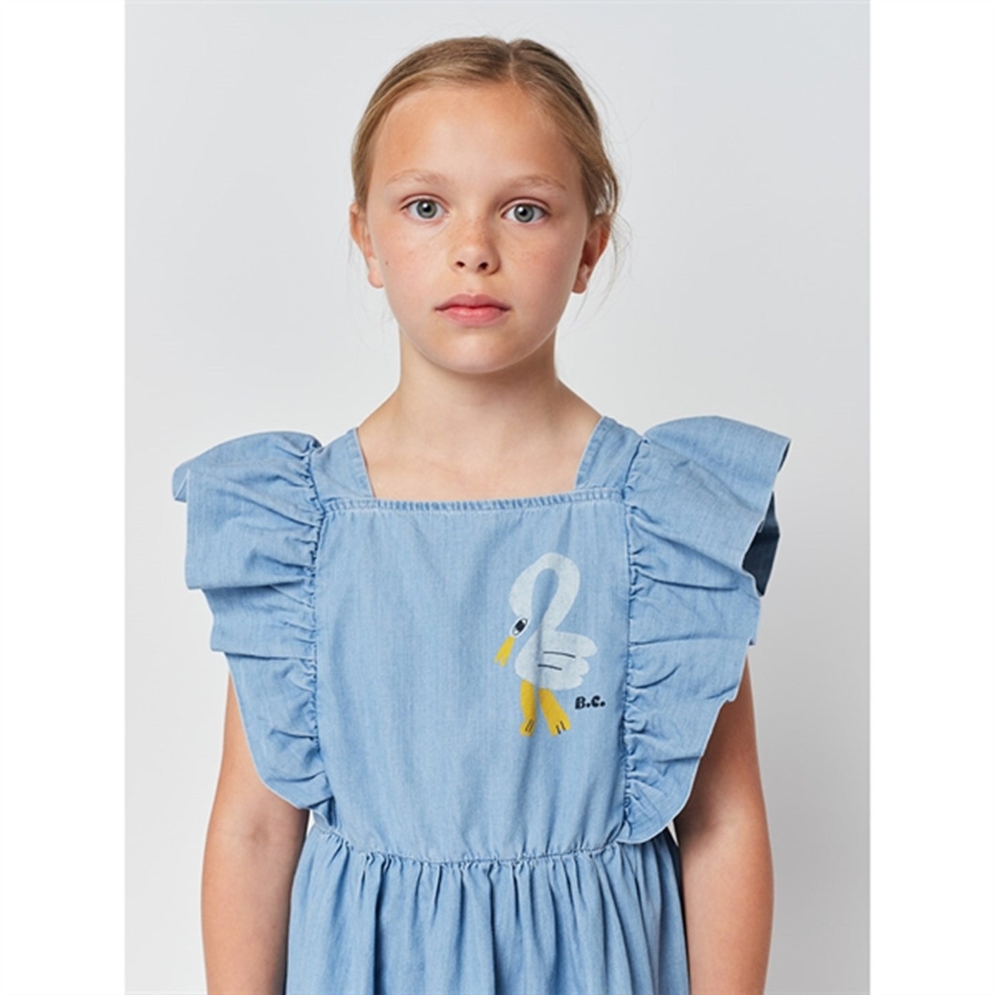 Bobo Choses Light Blue Pelican Denim Ruffle Dress