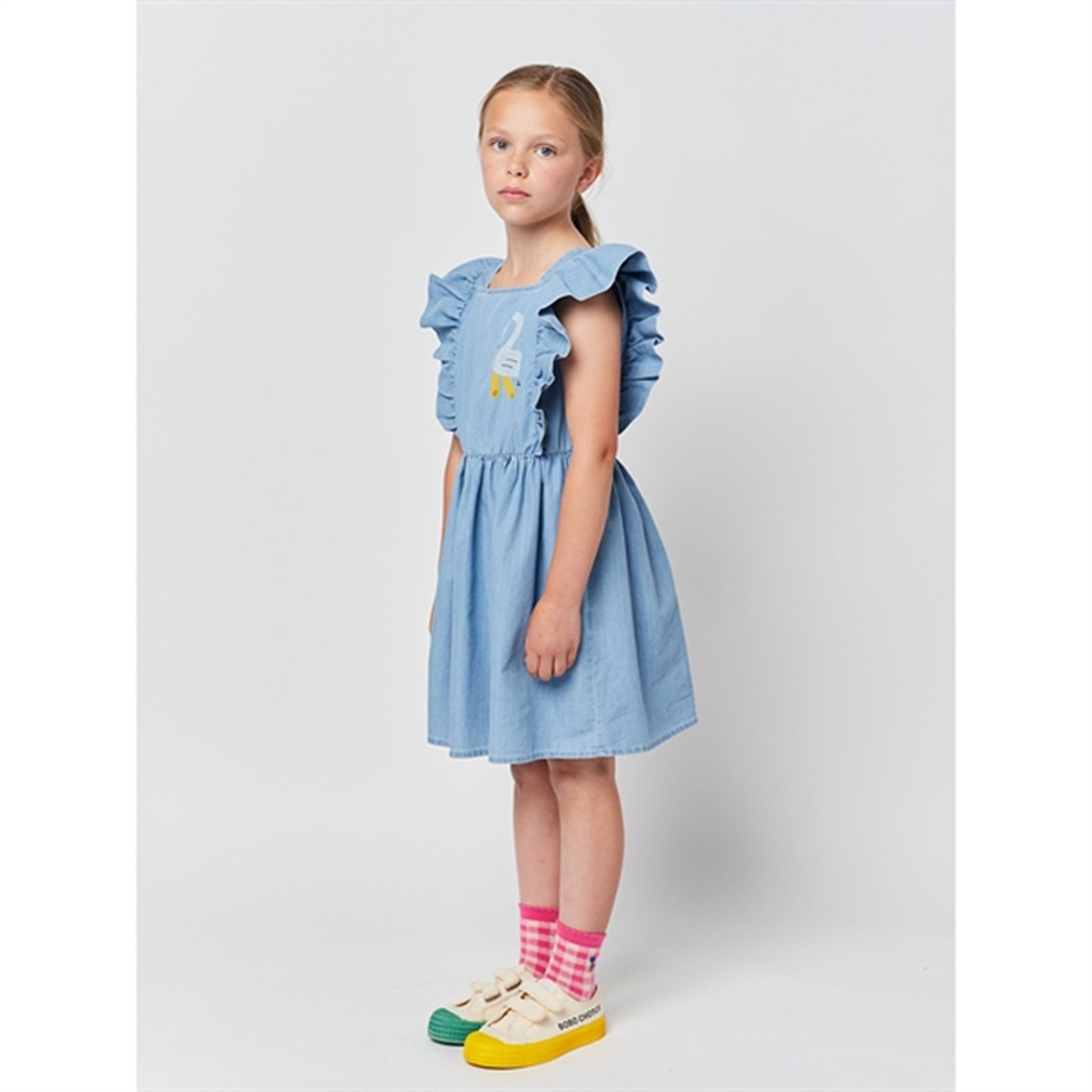 Bobo Choses Light Blue Pelican Denim Ruffle Dress