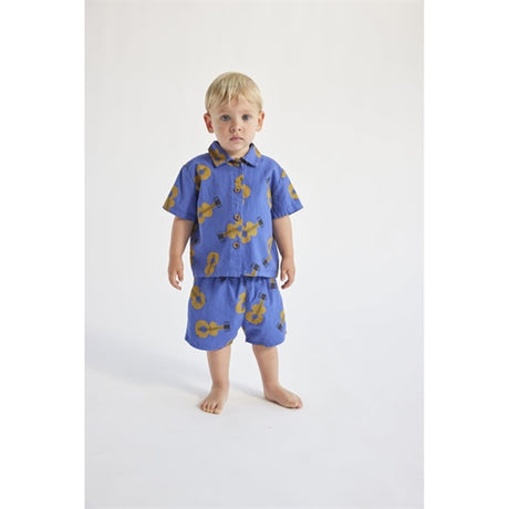 Bobo Choses Baby Acoustic Guitar All Over Woven Shirt Short Sleeve Navy Blue