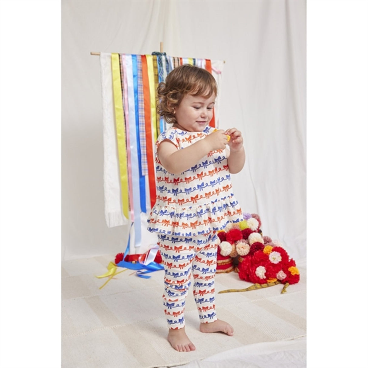 Bobo Choses Baby Ribbon Bow All Over Leggings Offwhite