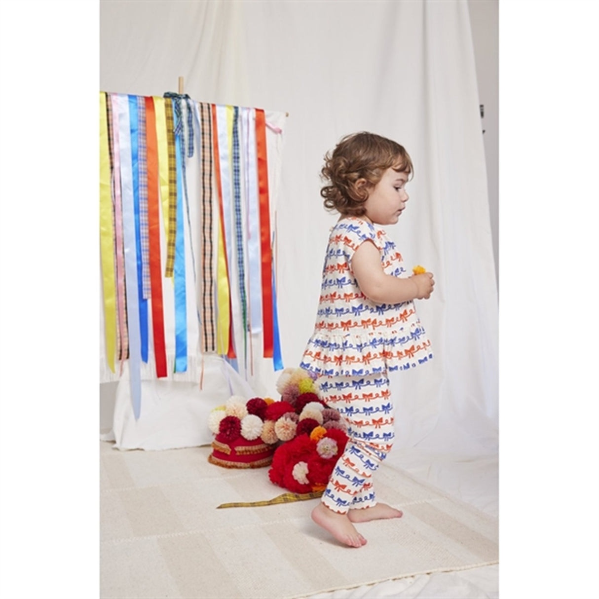 Bobo Choses Baby Ribbon Bow All Over Leggings Offwhite