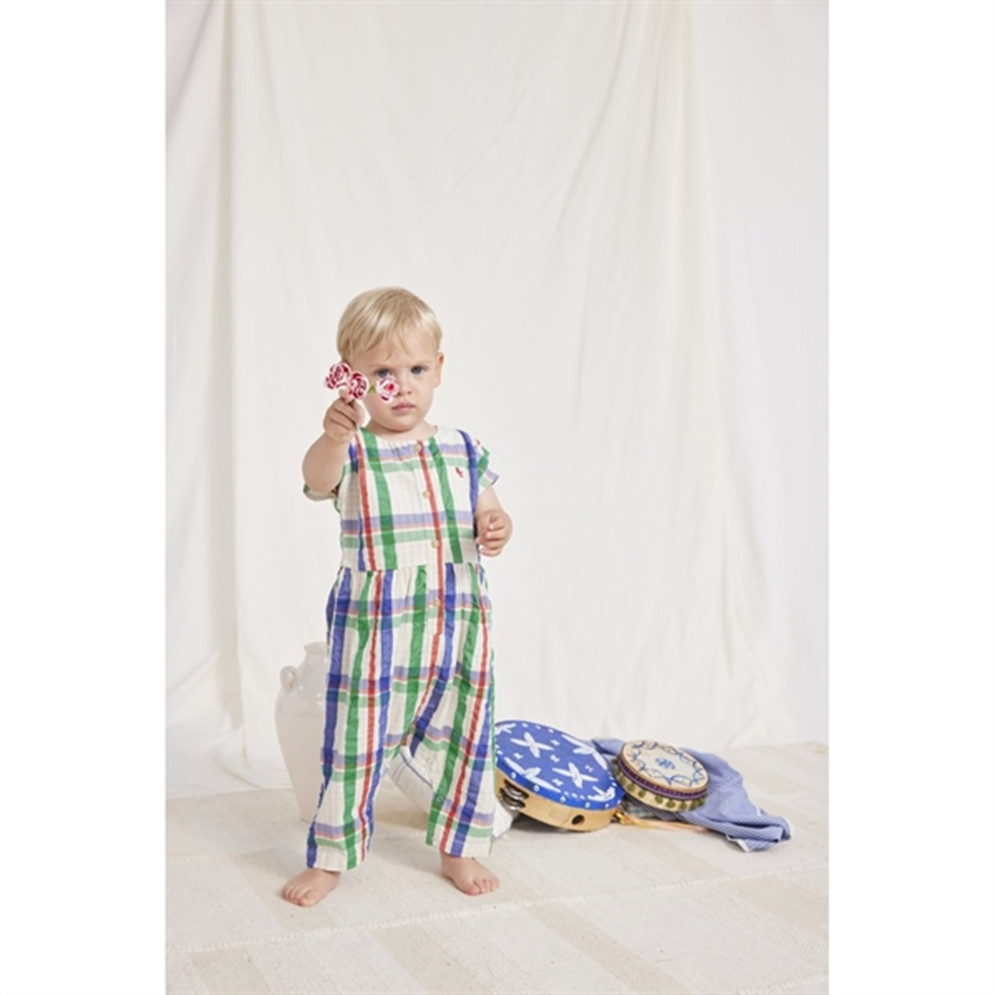 Bobo Choses Baby Madras Checks Woven Overall Short Sleeve Multicolor