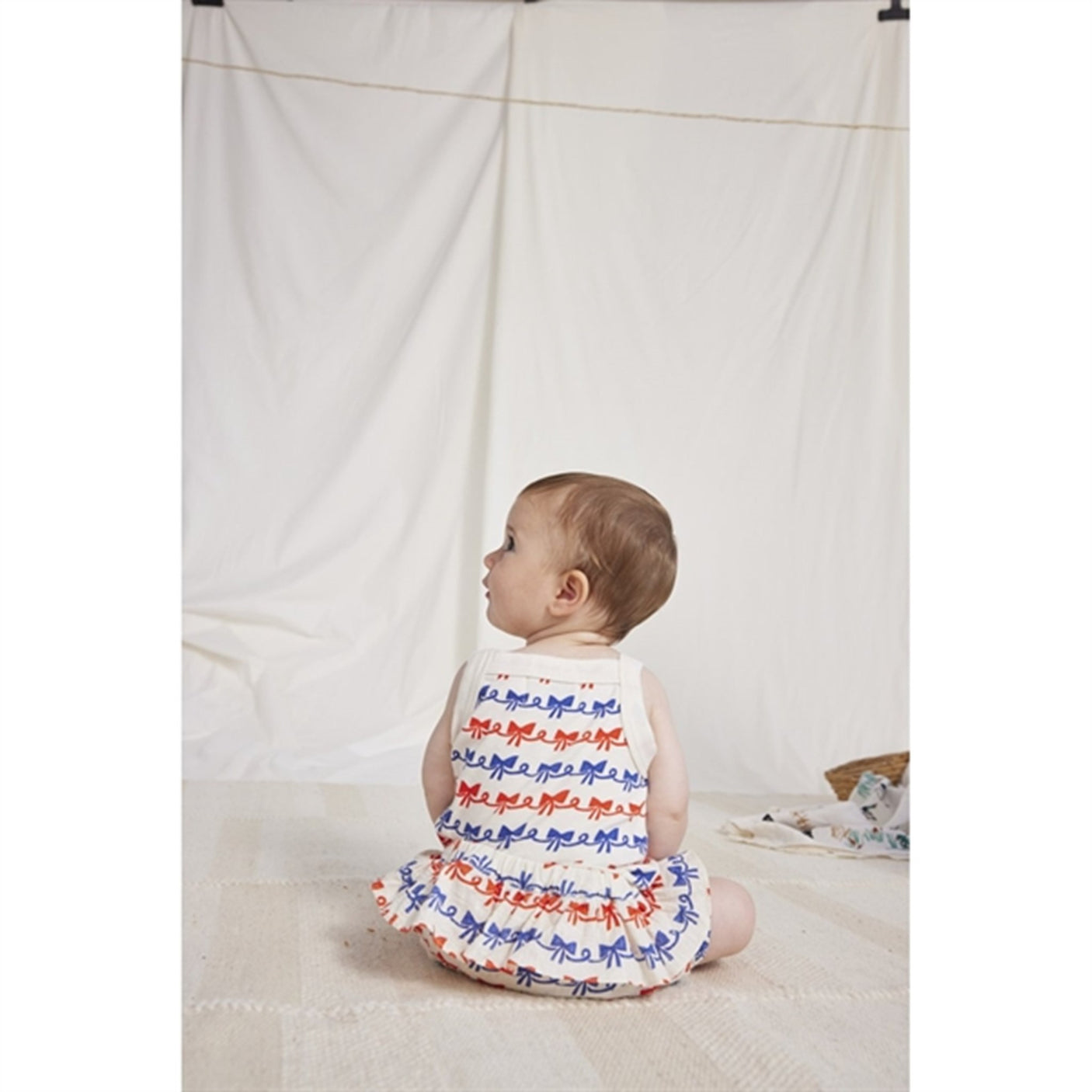 Bobo Choses Baby Ribbon Bow All Over Ruffle Woven Bloomer Offwhite