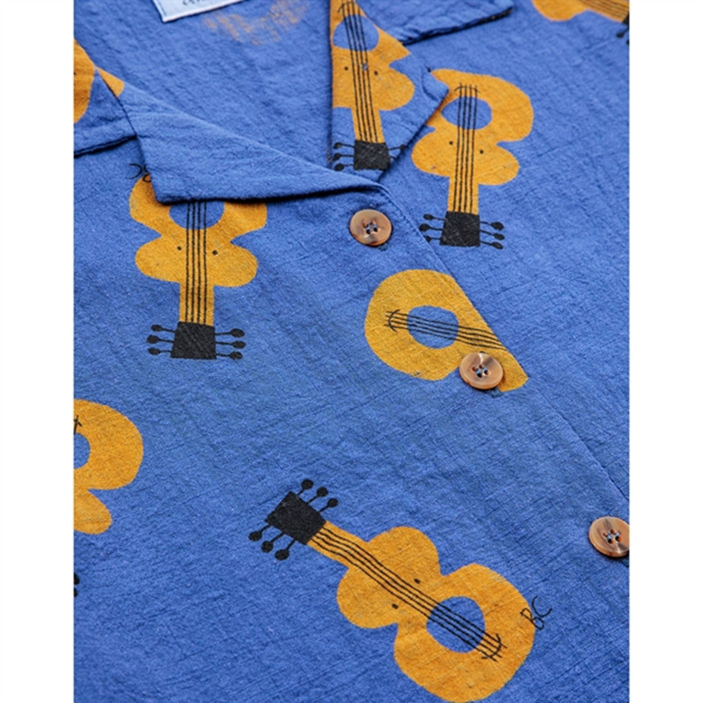 Bobo Choses Acoustic Guitar All Over Woven Shirt Short Sleeve Navy Blue