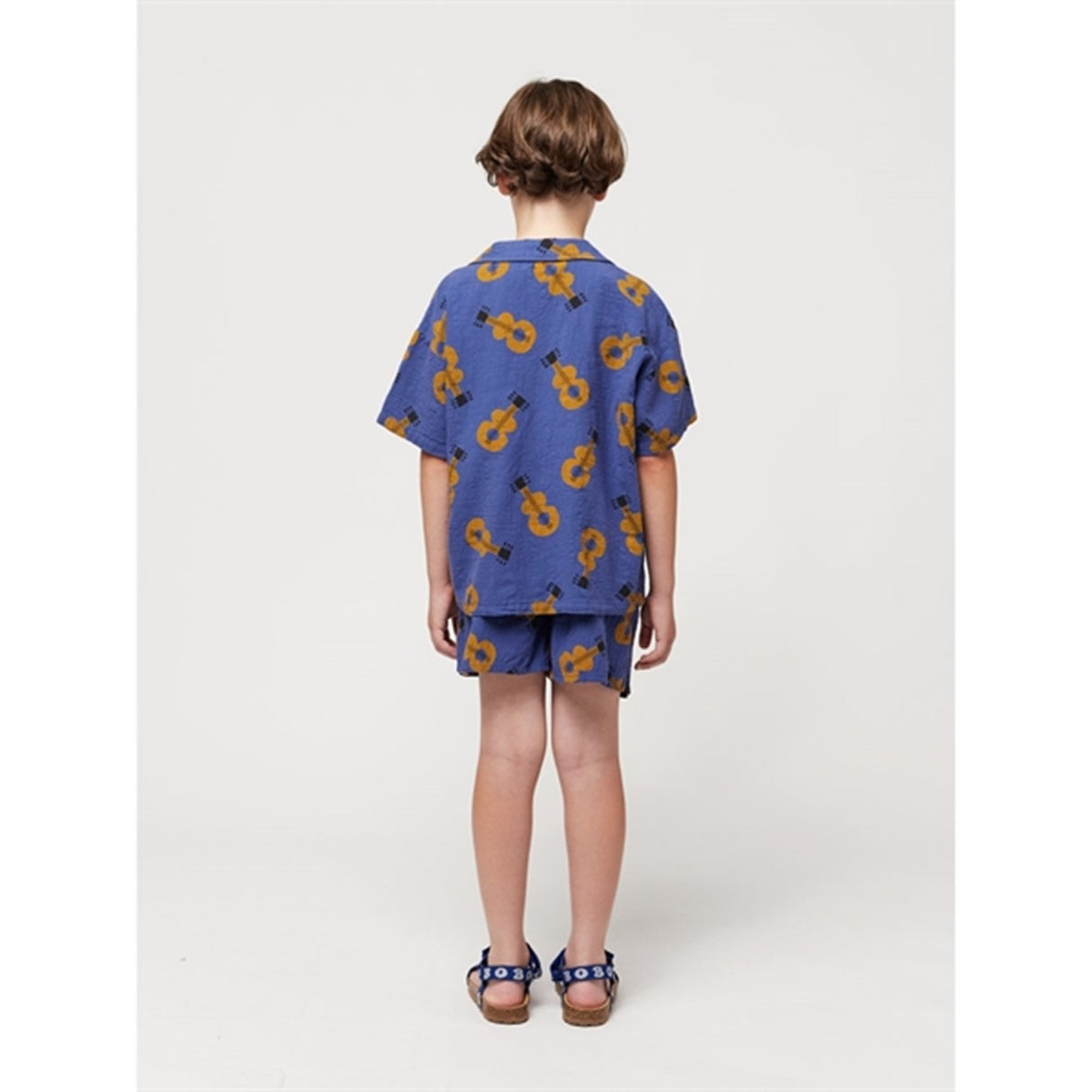 Bobo Choses Acoustic Guitar All Over Woven Shirt Short Sleeve Navy Blue