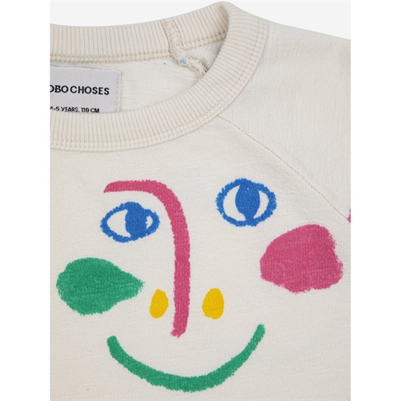 Bobo Choses Smiling Mask All Over Raglan Sleeves Cropped Sweatshirt Offwhite