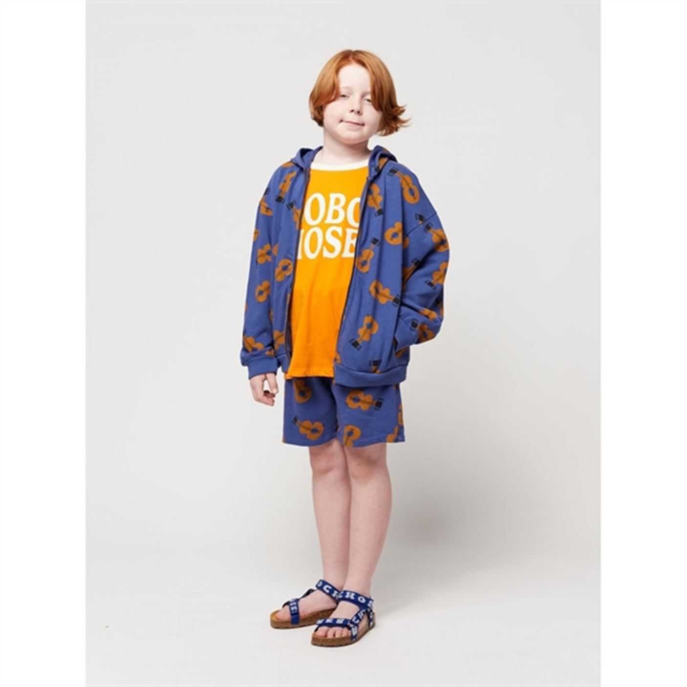 Bobo Choses Acoustic Guitar All Over Zipped Hoodie Navy Blue