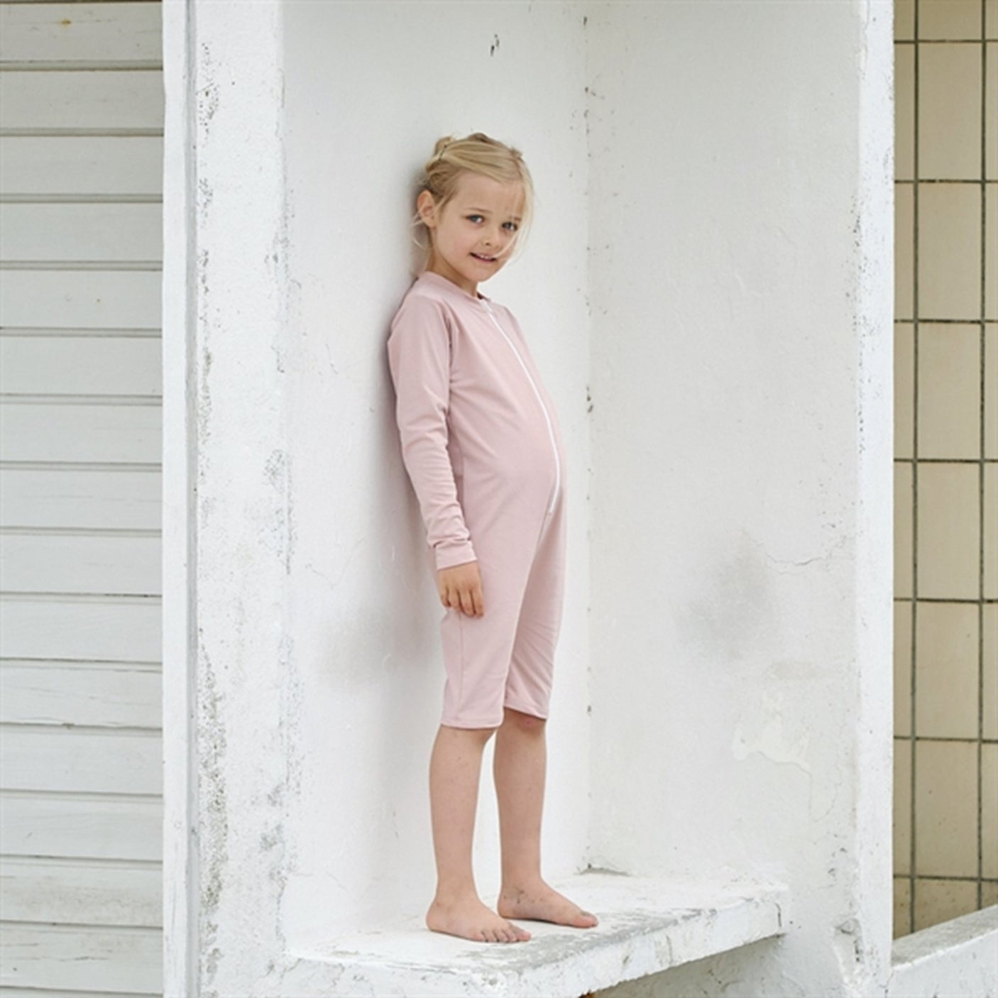 Petit Crabe Rose Nude Combi Onesie with Zipper