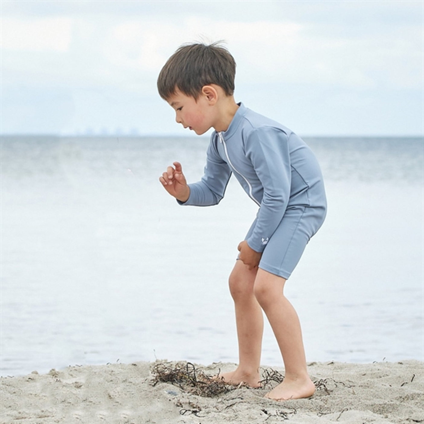 Petit Crabe Petrol Combi Onesie with Zipper