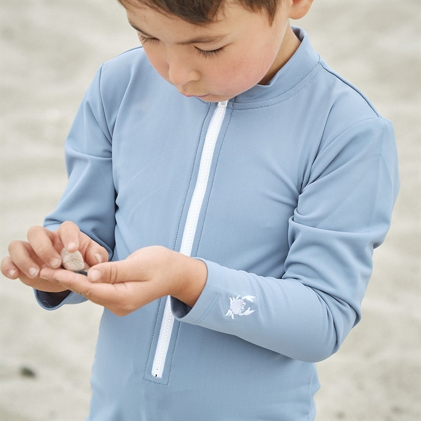 Petit Crabe Petrol Combi Onesie with Zipper