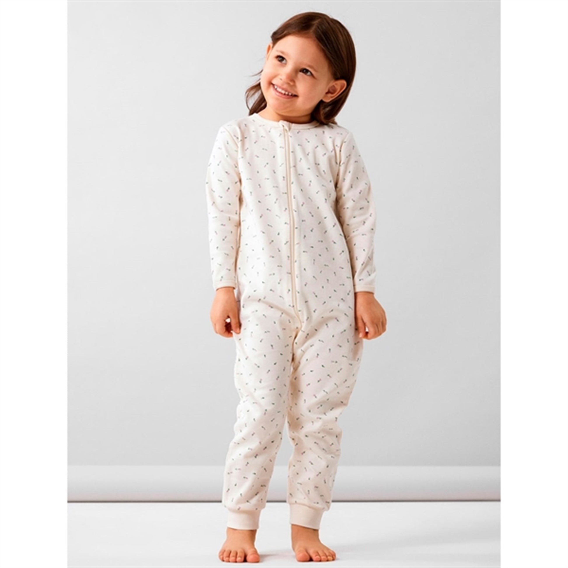 Name it Buttercream Nightsuit with Zipper Floral Noos