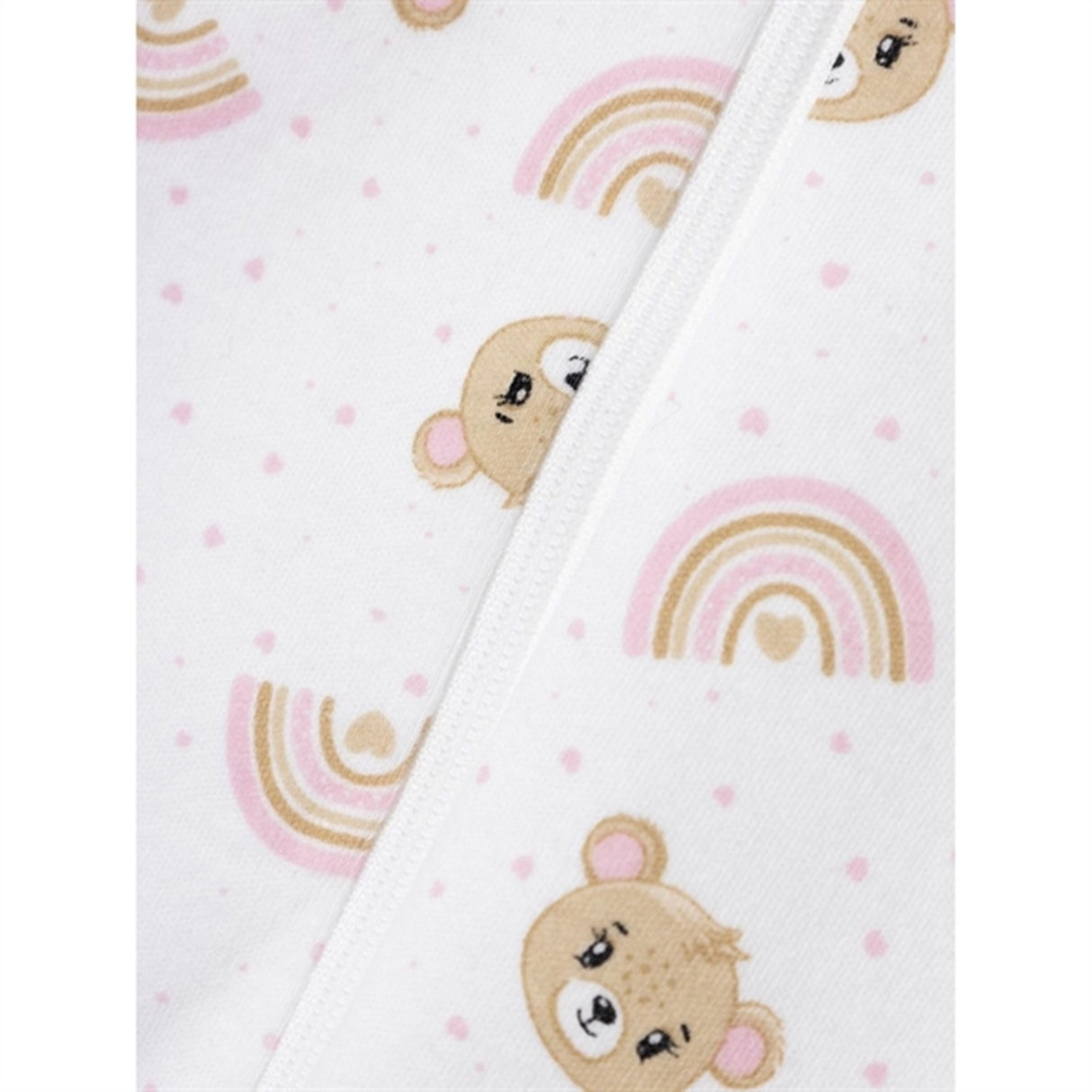 Name it Bright White Teddy Print Nightsuit with Zipper Noos