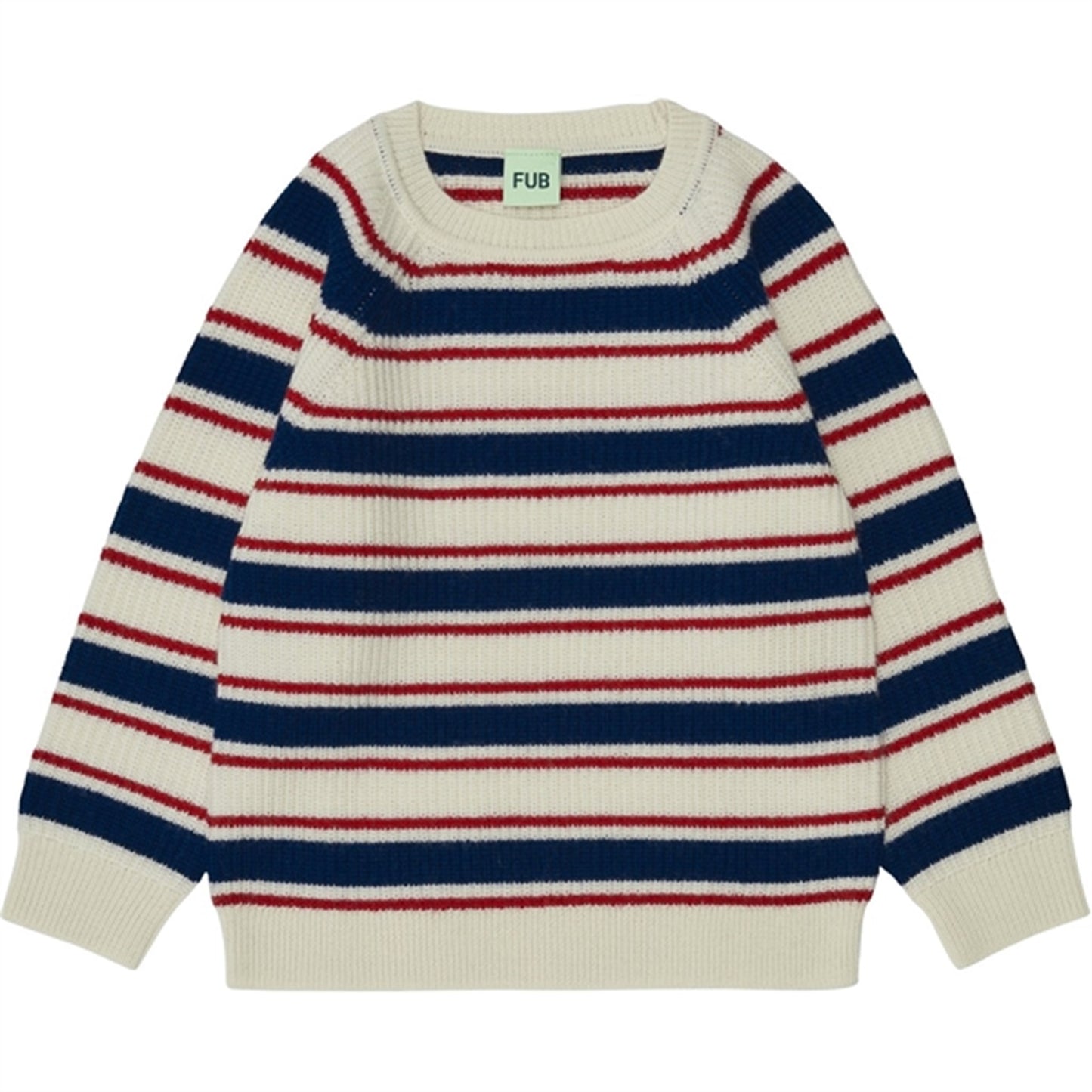 FUB Raglan Knitted Sweater Ecru/Royal Blue/Bright Red