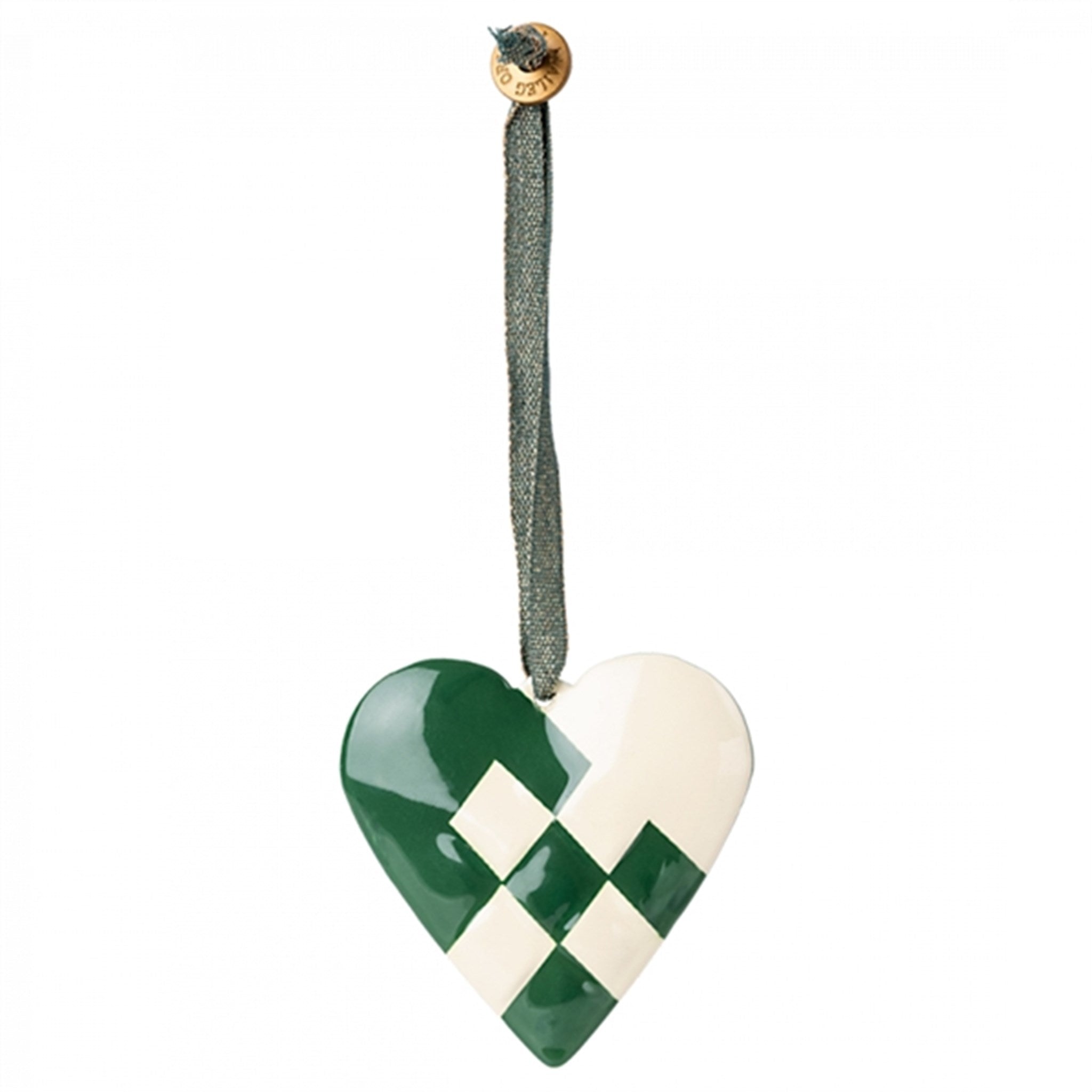 Maileg Metal Ornament, Braided Heart - Dark Green