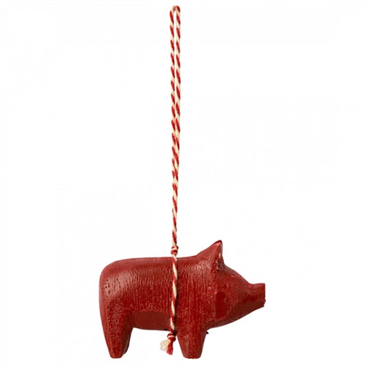 Maileg Wooden Ornament, Pig - Red