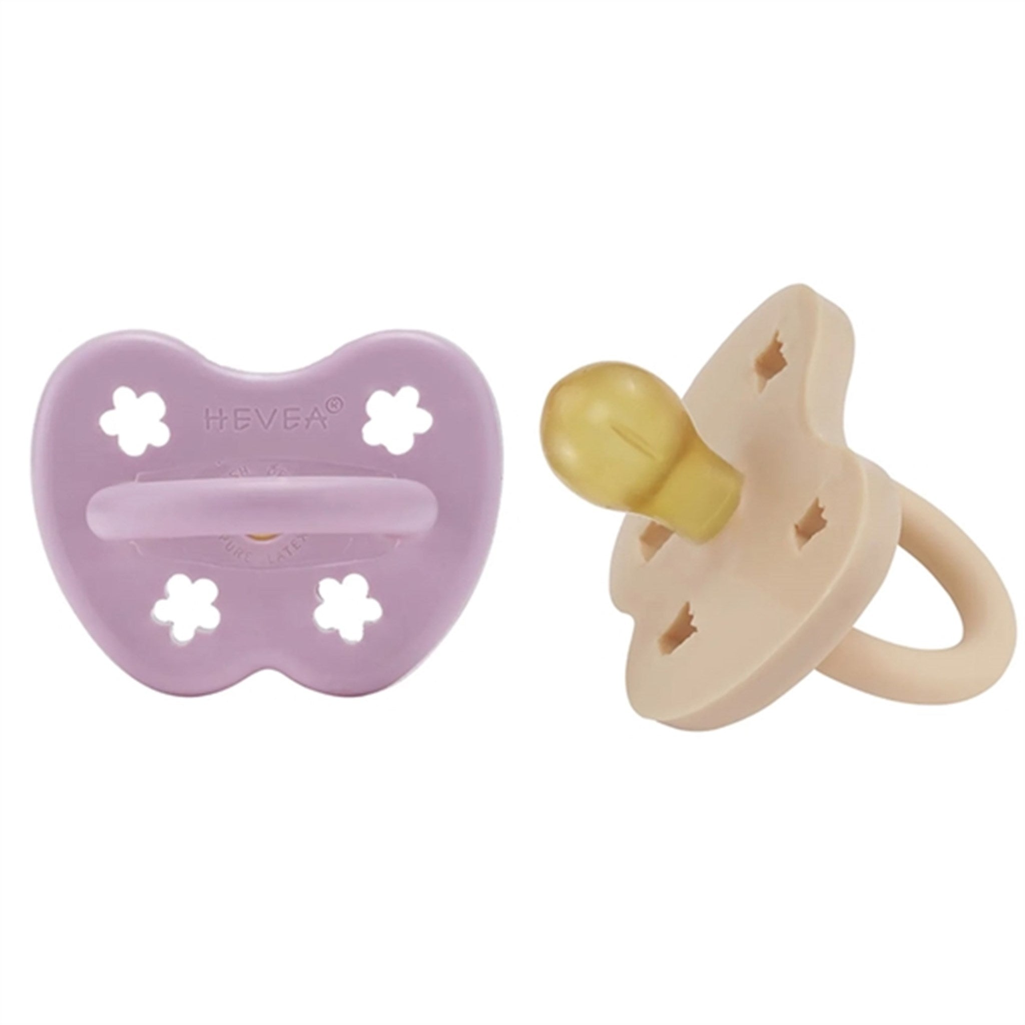 Hevea Pacifier 2-Pack Round Light Orchid & Sandy Nude