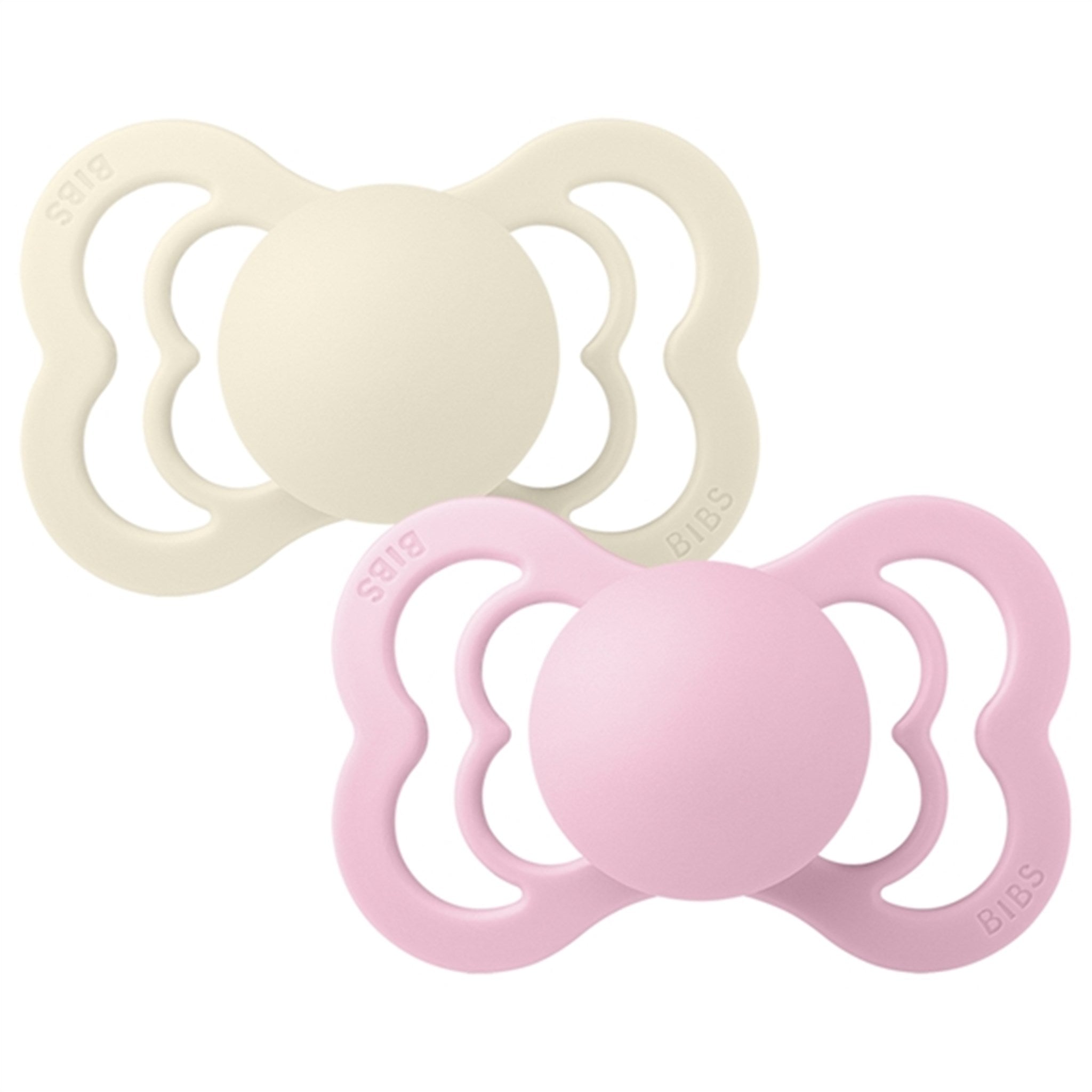 Bibs Supreme Silicone Pacifier 2-pack Symmetrical Ivory/Baby Pink