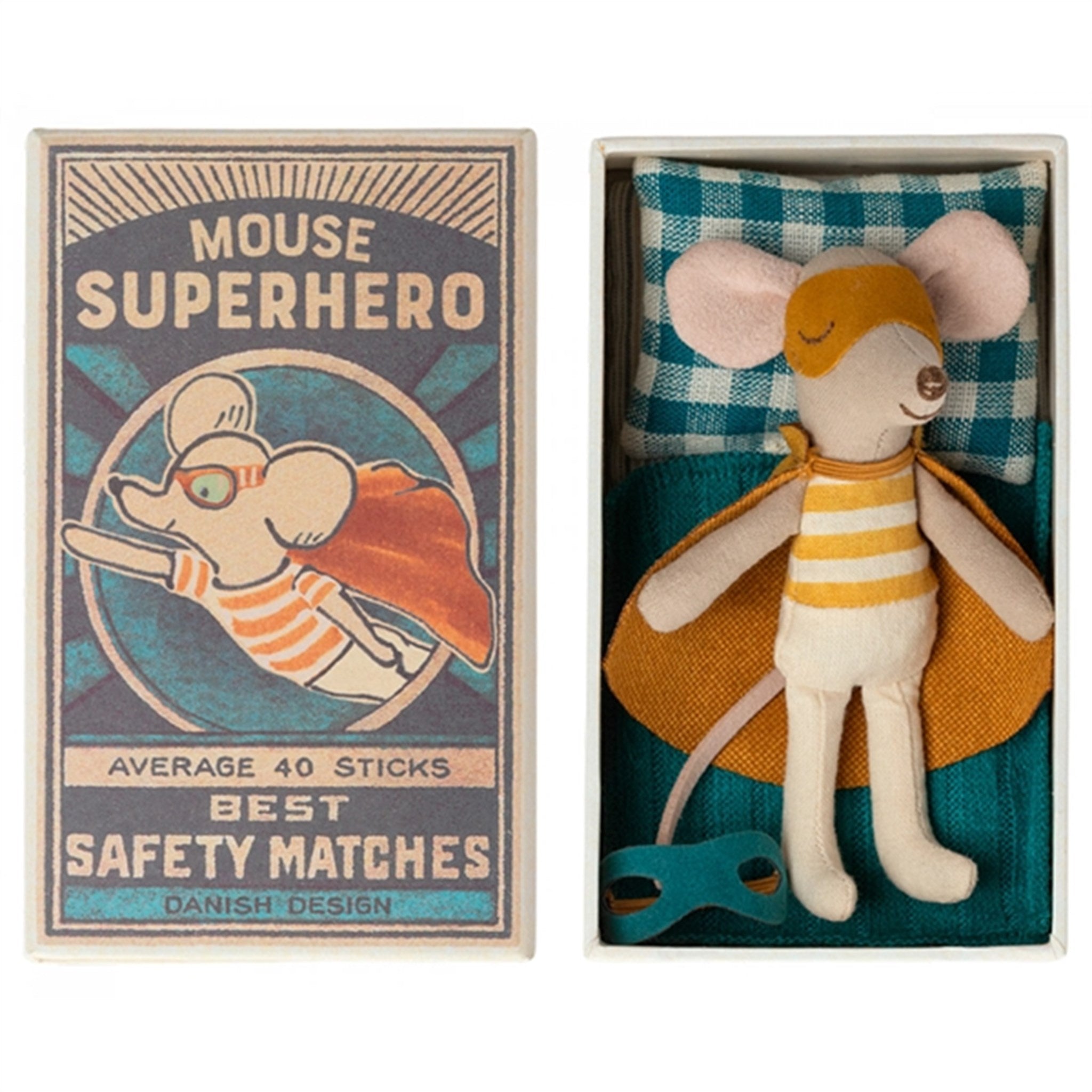 Maileg Super Hero Mouse, Little Brother In Matchbox