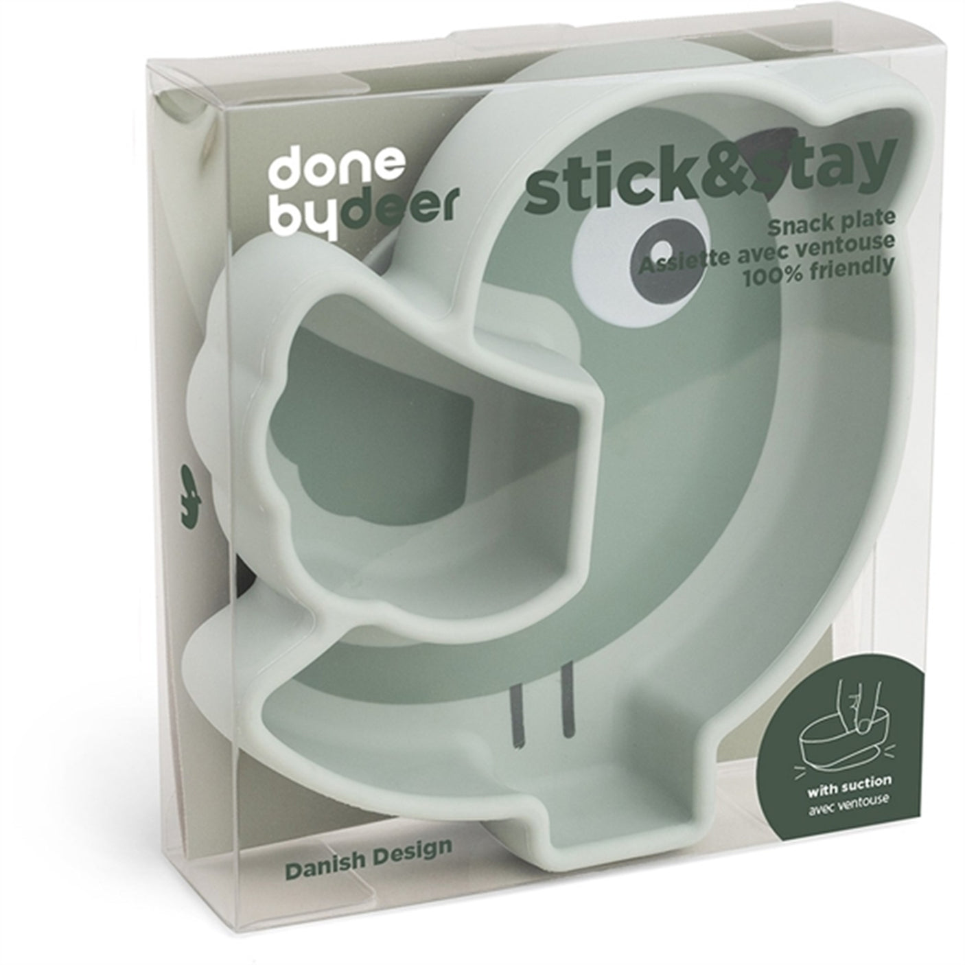 Done by Deer Silicone Stick&Stay Snack Plate Birdee Green