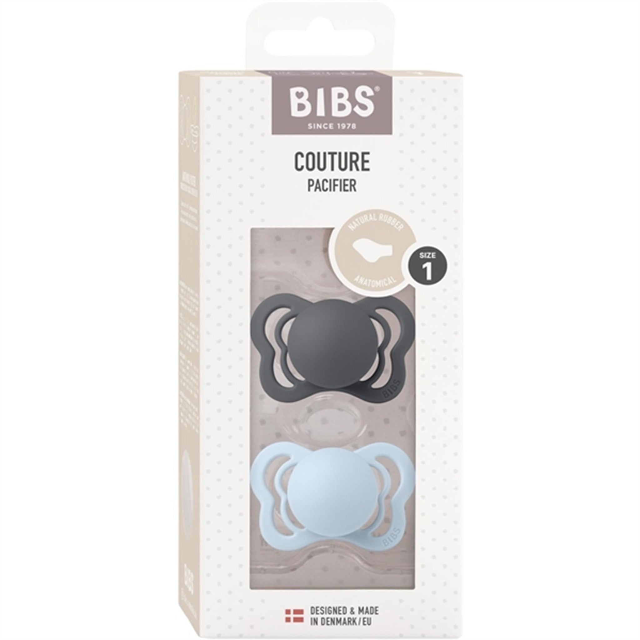 Bibs Couture Latex Pacifier 2-pack Iron/Baby Blue 2