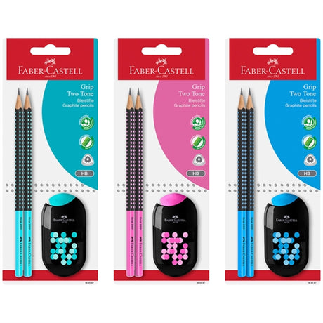 Faber-Castell Grip 2001 Two Tone Pencil, Pencil Sharpener - Turquoise