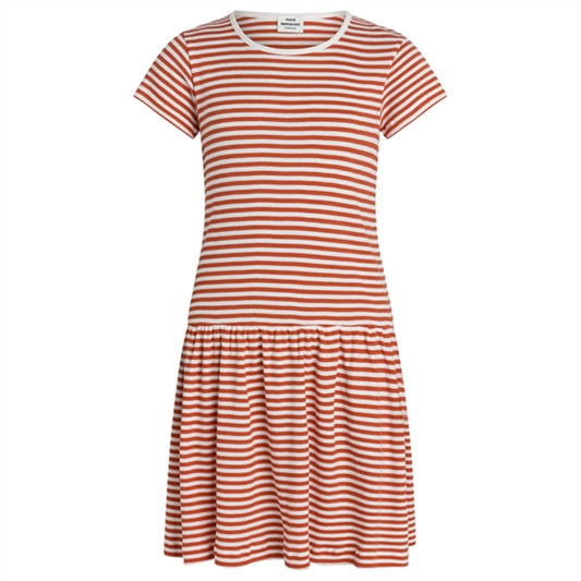 Mads Nørgaard Cotton Stripe Daisina Dress Cherry Tomato/White