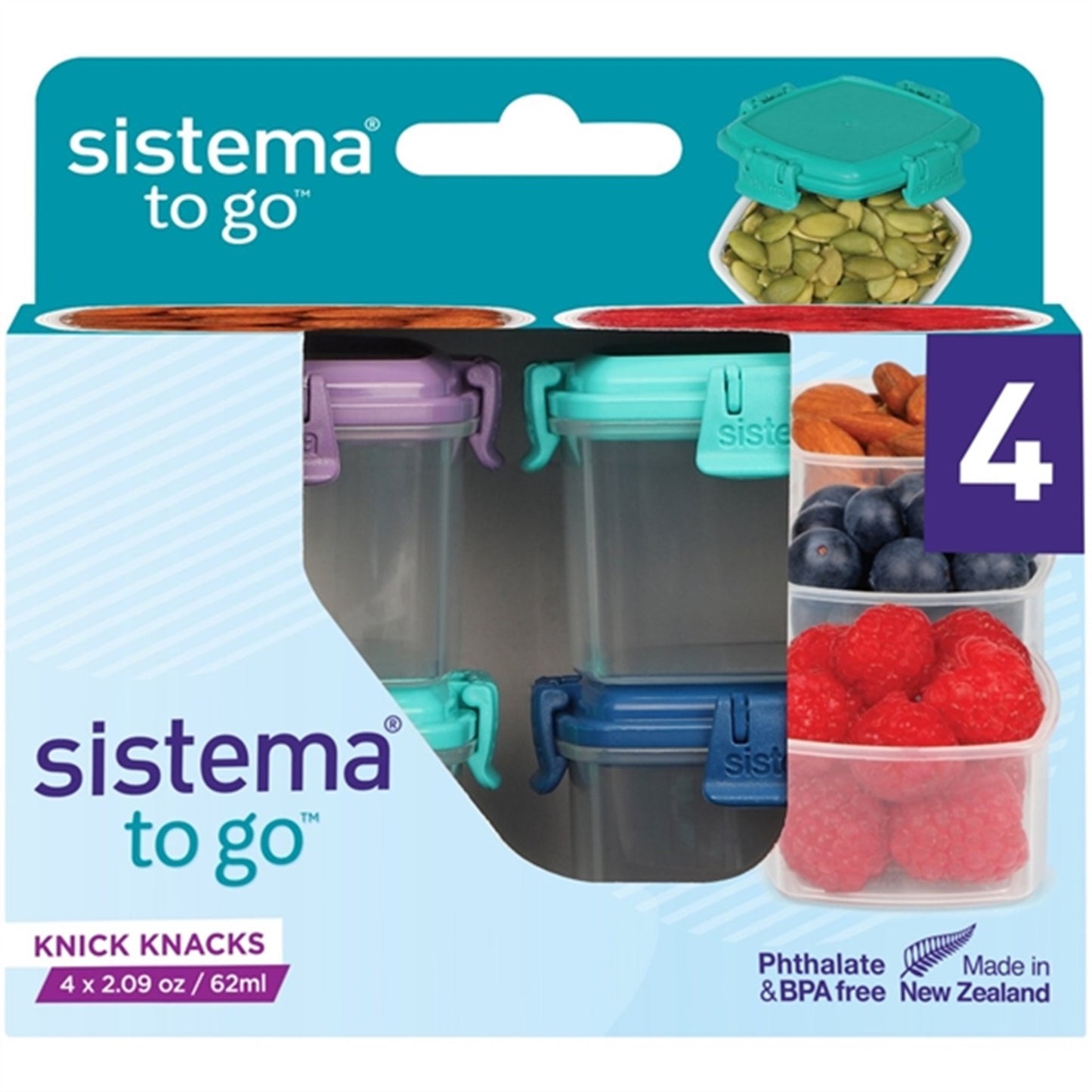 Sistema To Go Mini Knick Knack Food Storage 62 ml Mixed Pack 4-pack