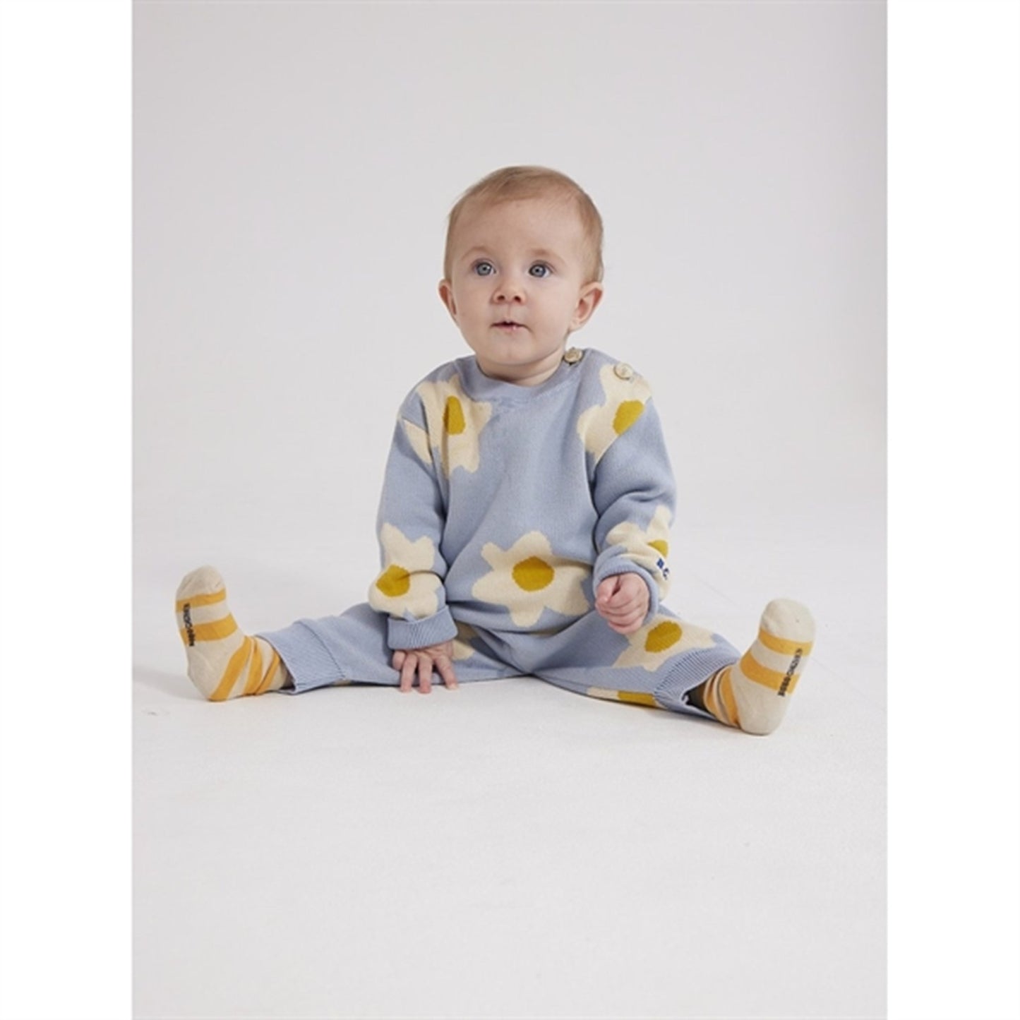 Bobo Choses Light Blue Big Flower Knit Blouse AOP