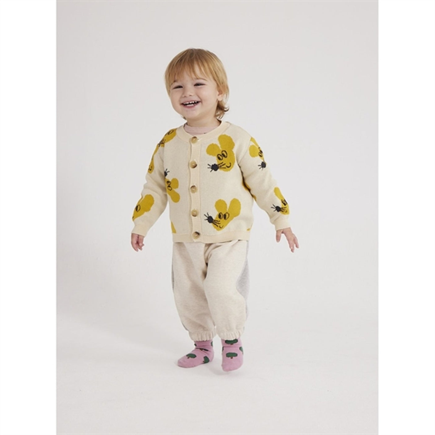 Bobo Choses Beige Mouse Cardigan AOP