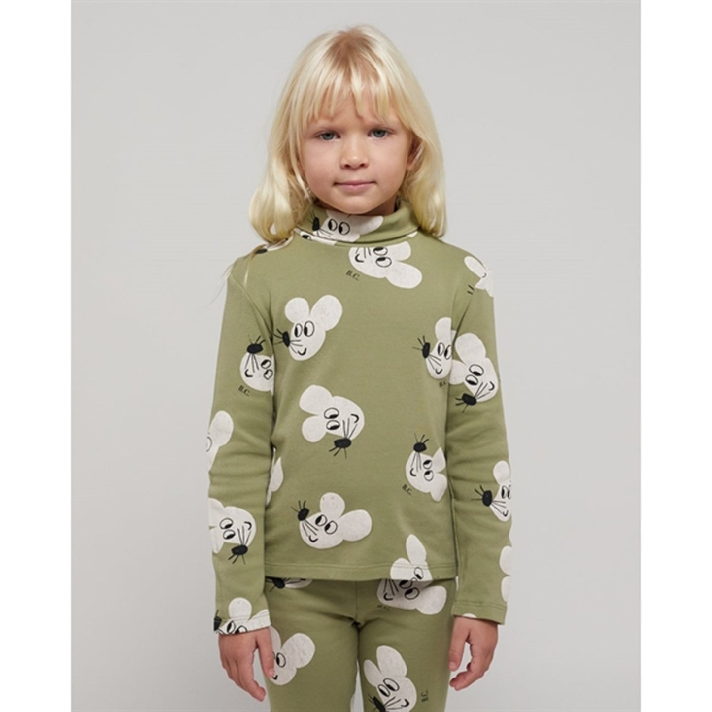 Bobo Choses Light Green Mouse Turtleneck AOP