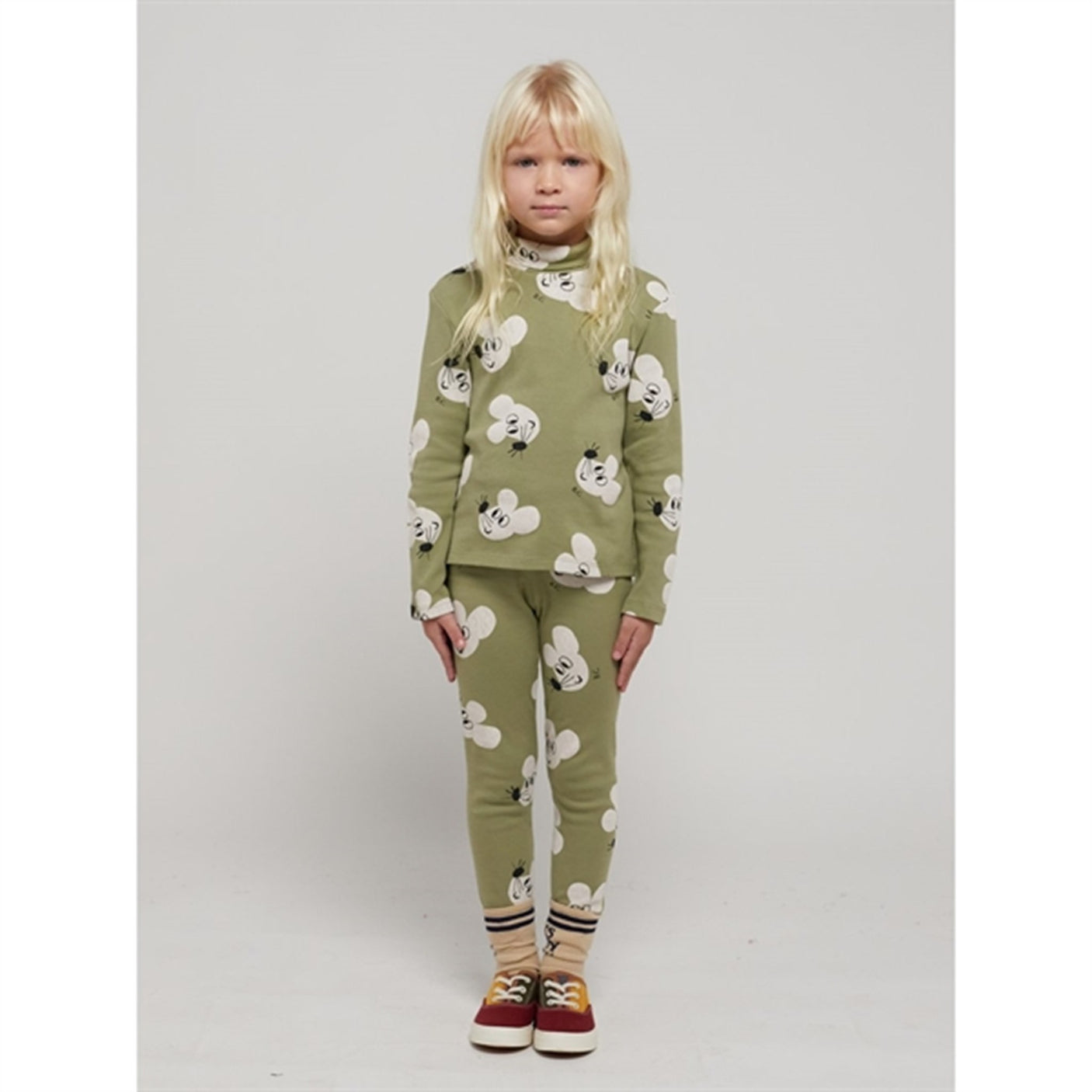Bobo Choses Light Green Mouse Leggings AOP