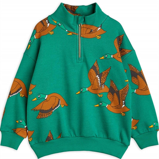 Mini Rodini Ducks Aop Halfzip Sweatshirt Green