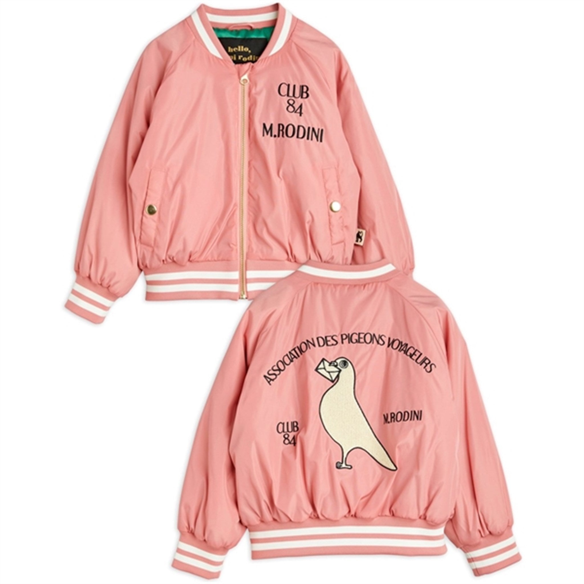 Mini Rodini Pigeons Woven Baseball Jacket Pink 2