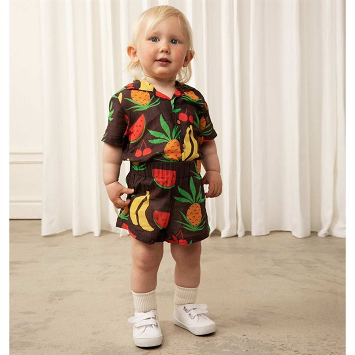 Mini Rodini Fruits Aop Woven SS Shirt Brown