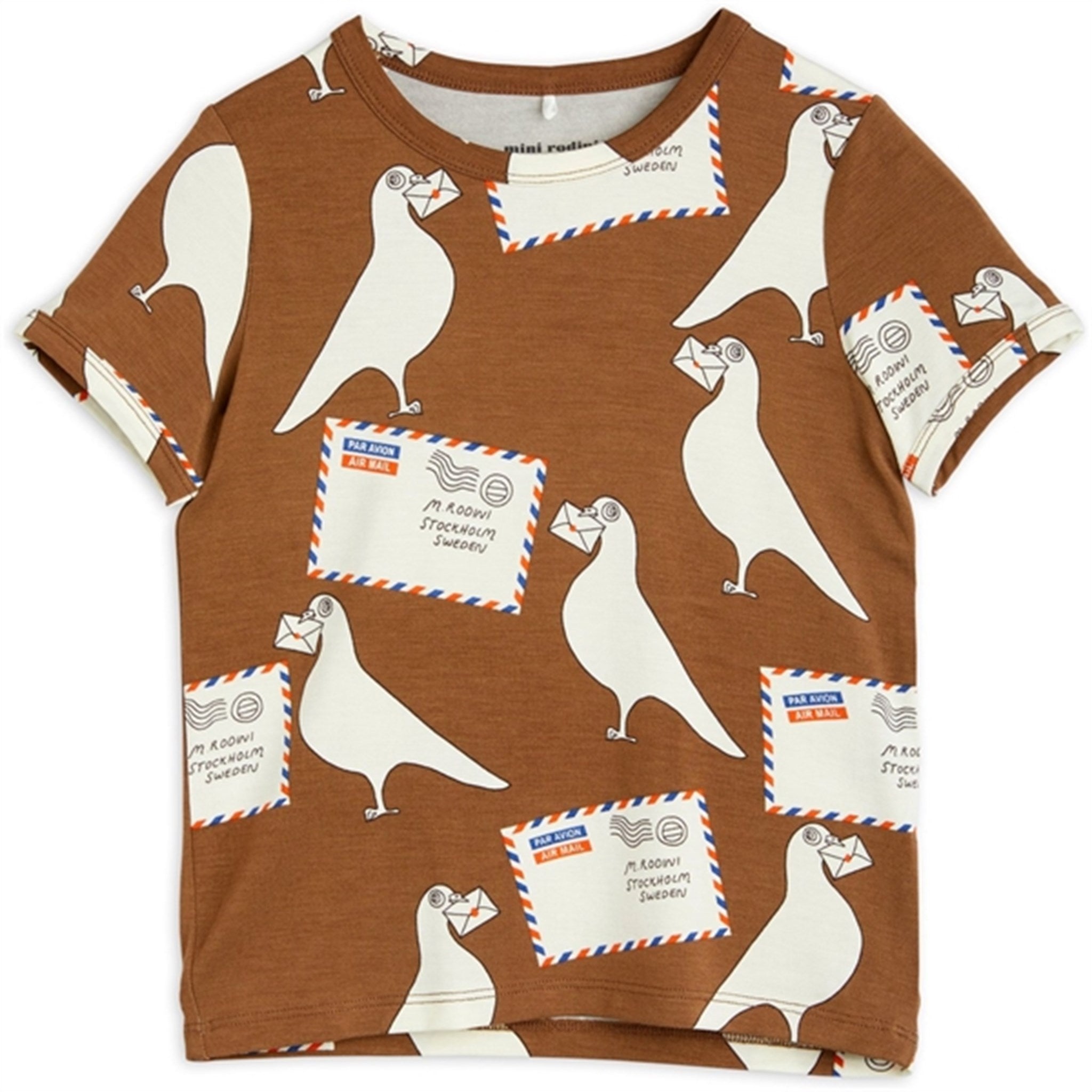 Mini Rodini Pigeons Tencel Aop T-shirt Brown