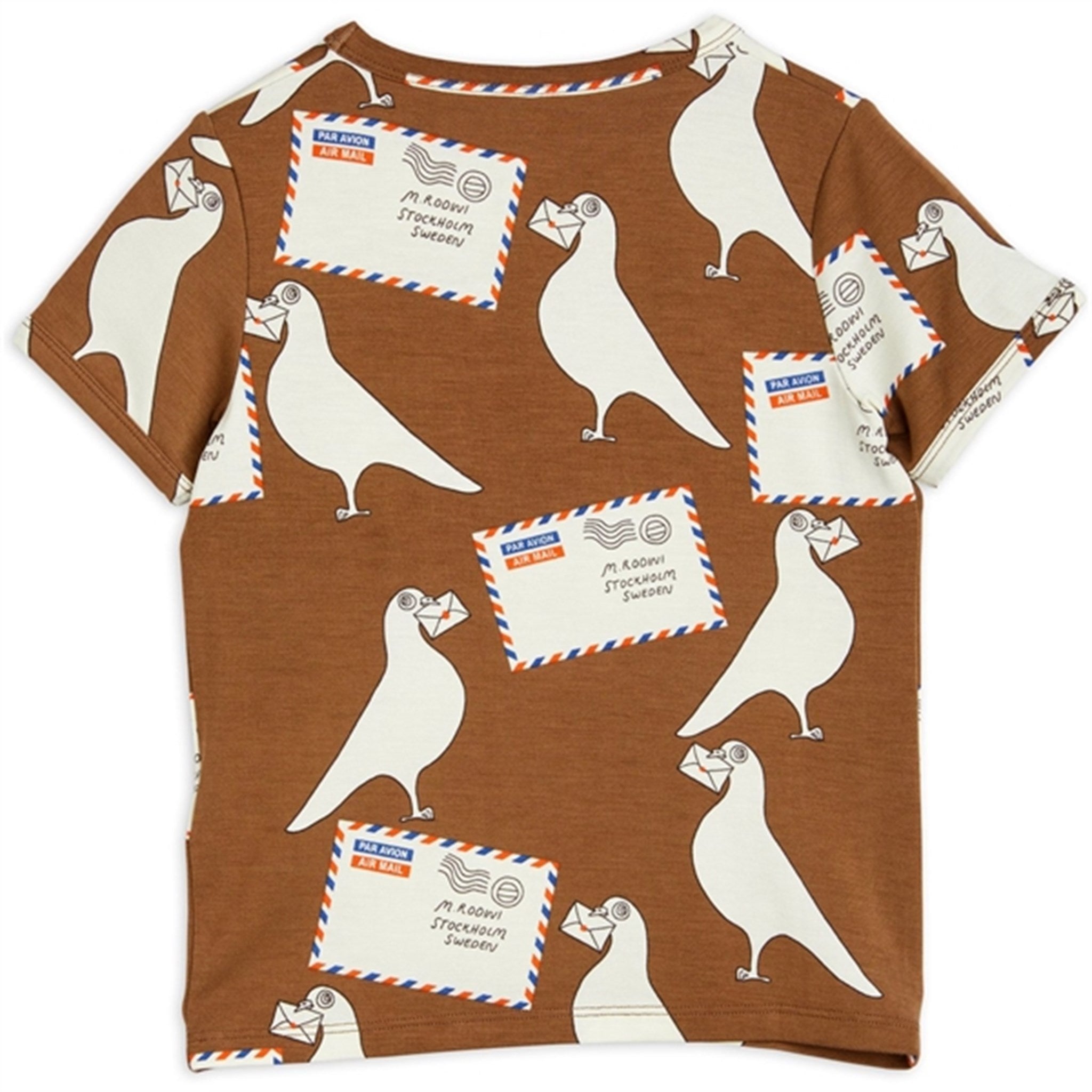 Mini Rodini Pigeons Tencel Aop T-shirt Brown 3