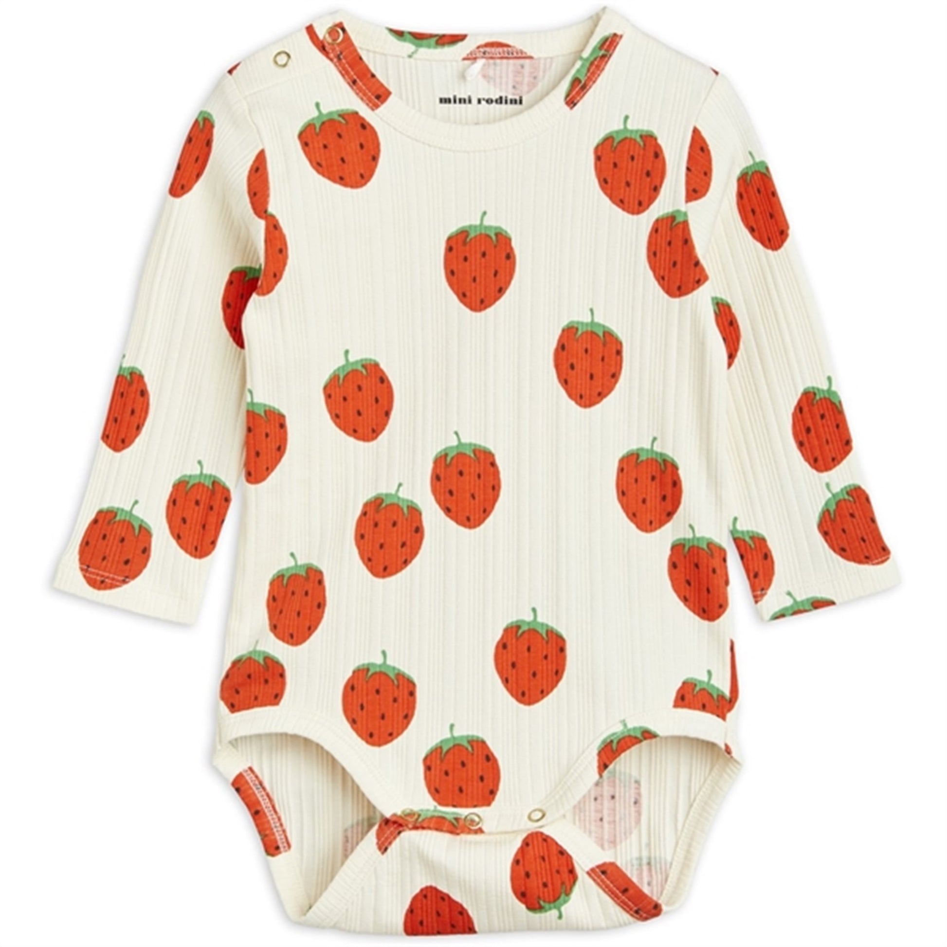 Mini Rodini Strawberries Aop Ls Body Offwhite