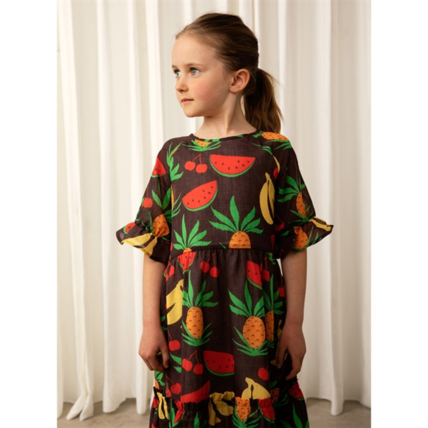 Mini Rodini Fruits Aop Woven Ss Dress Brown