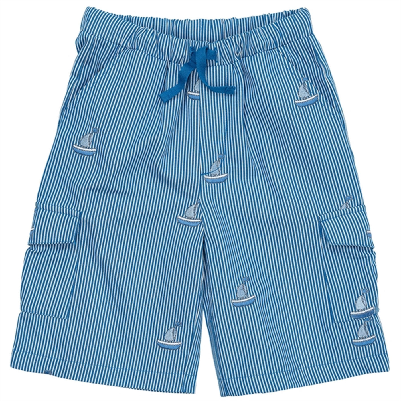 Copenhagen Colors Sharp Blue Stripe Twill Shorts w. Embroidery