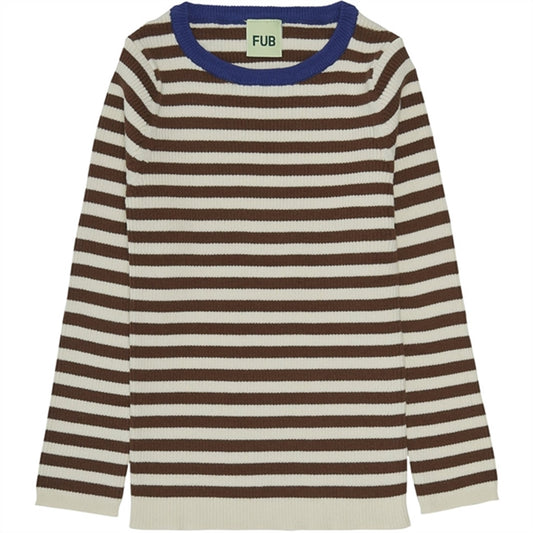 FUB Striped Rib Blouse Ecru/Maroon