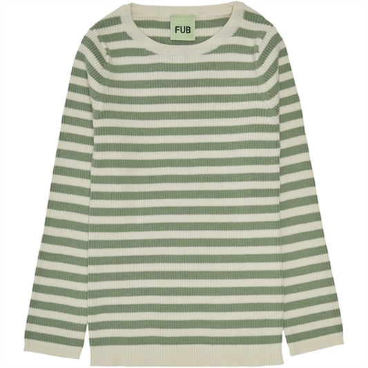 FUB Striped Rib Blouse Ecru/Leaf