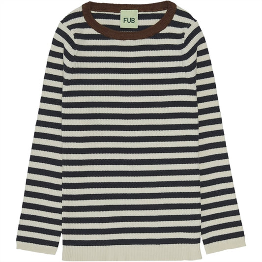 FUB Striped Rib Blouse Ecru/Dark Navy