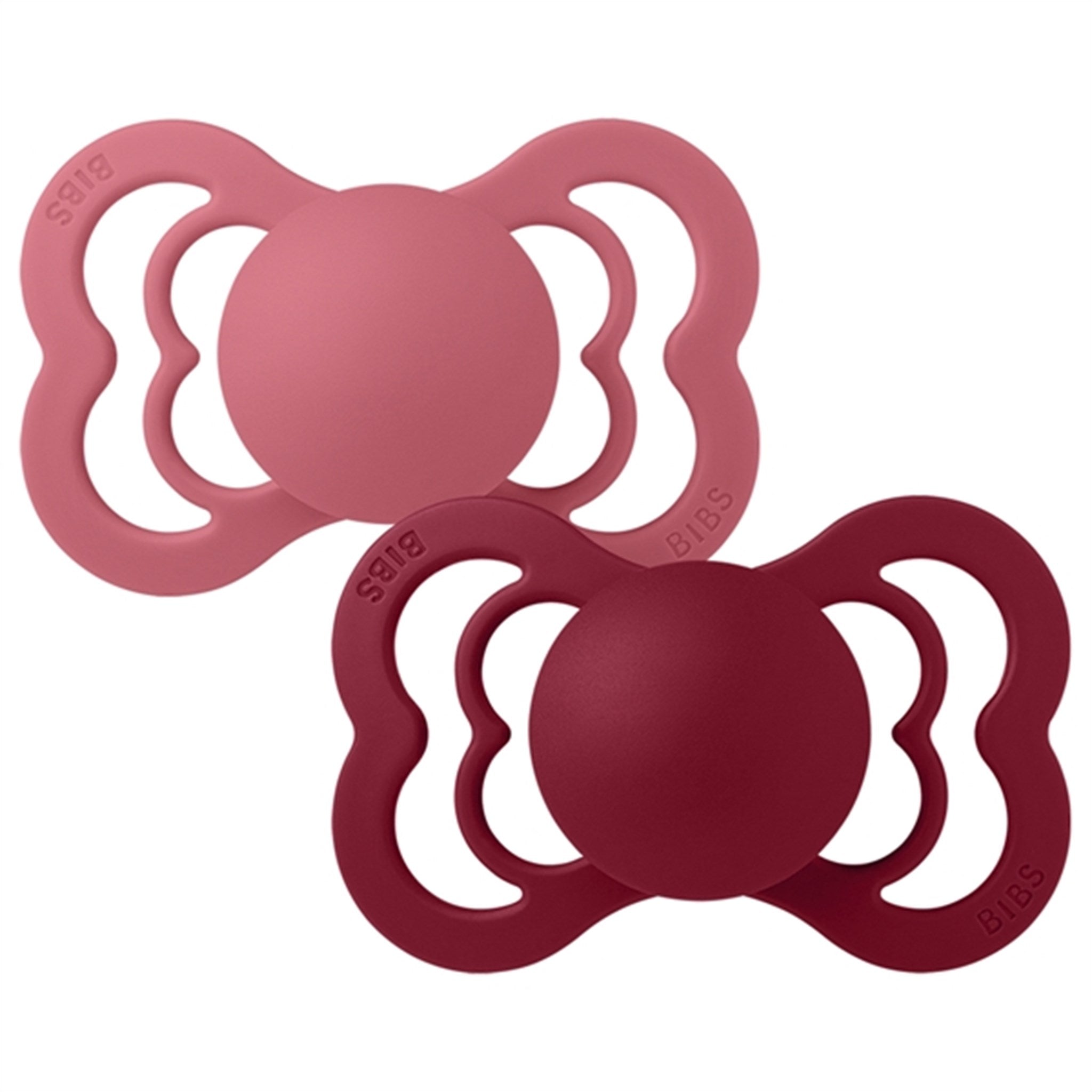 Bibs Supreme Latex Pacifier 2-pack Symmetrical Coral/Ruby