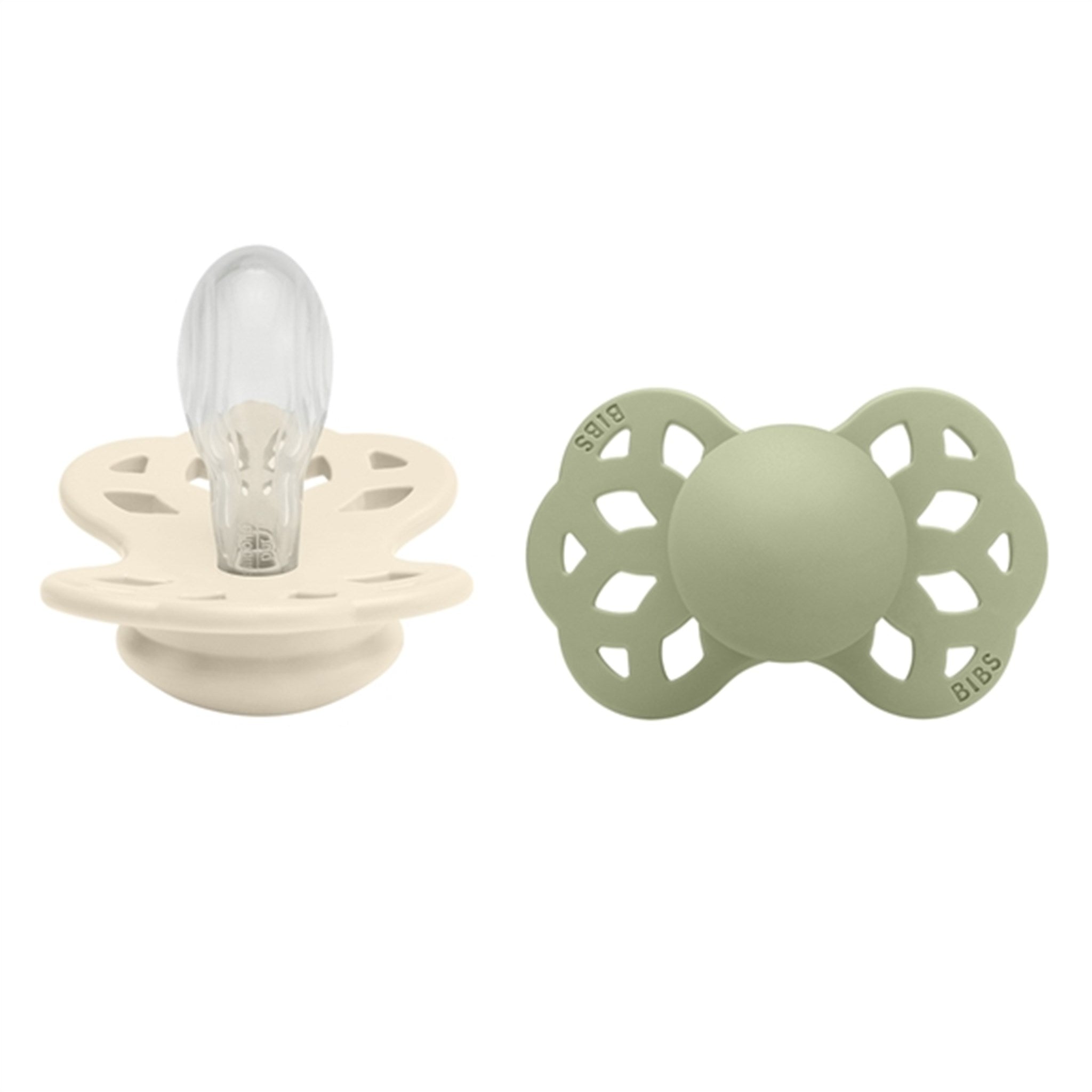 Bibs Infinity Silicone Symmetrical Pacifier 2-pack Ivory/Sage