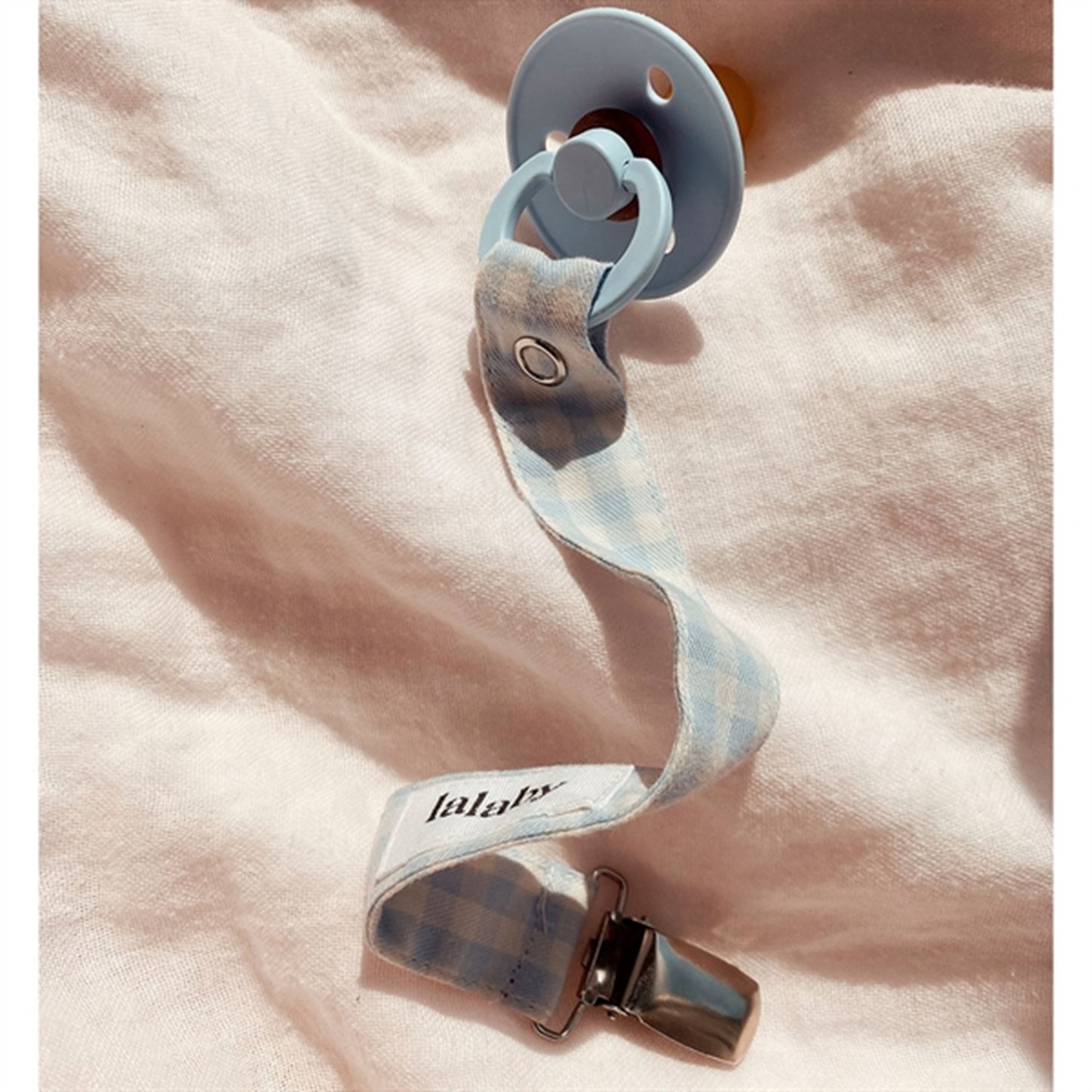 lalaby Blue Gingham Pacifier Clip