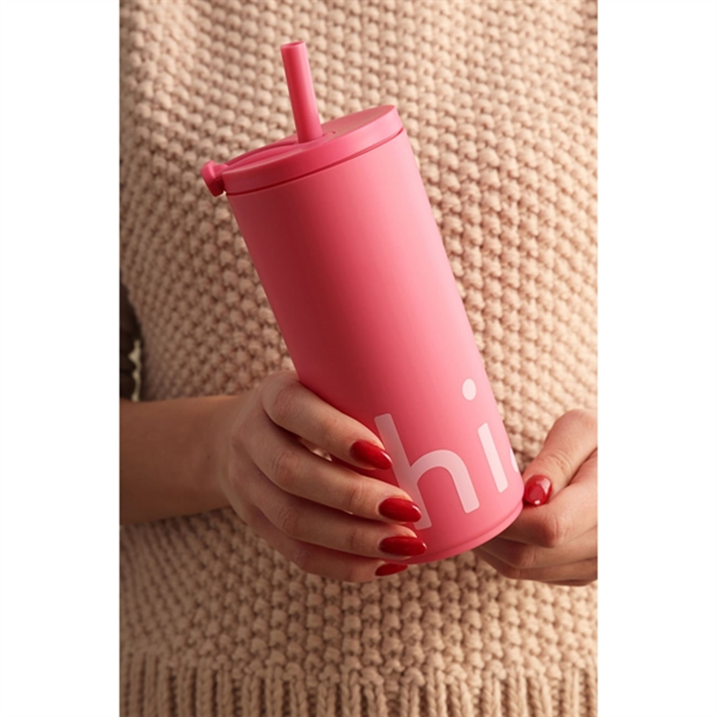 Design Letters Travel Drinking Cup With Straw Pink