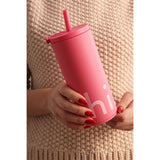 Design Letters Travel Drinking Cup With Straw Pink