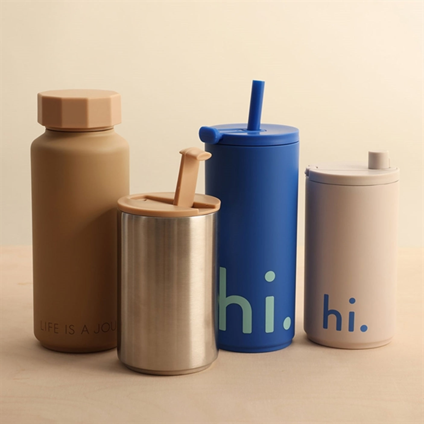 Design Letters Travel Drinking Cup With Straw Blue